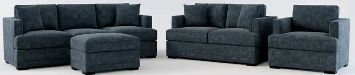 Pembroke Hybrid Comfort Sofa, Loveseat, Chair, and Ottoman Set - Argo Navy