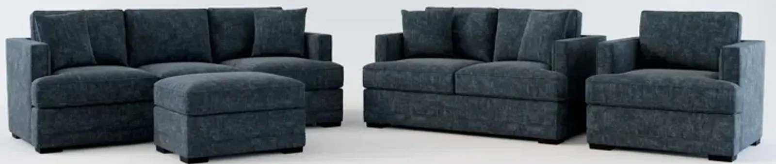 Pembroke Hybrid Comfort Sofa, Loveseat, Chair, and Ottoman Set - Argo Navy