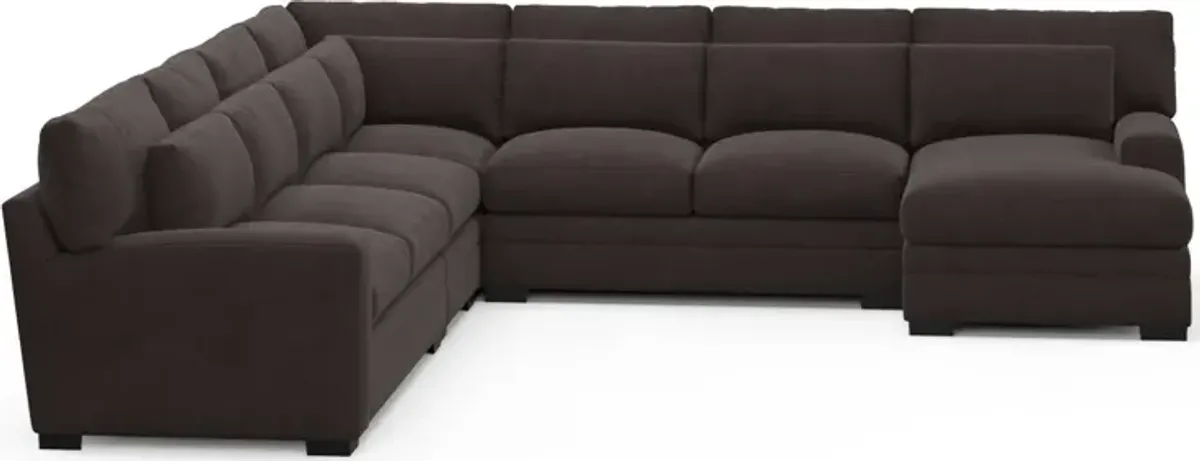 Winston Foam Comfort 5-Piece Sectional with Right-Facing Chaise - Merrimac Dark Brown