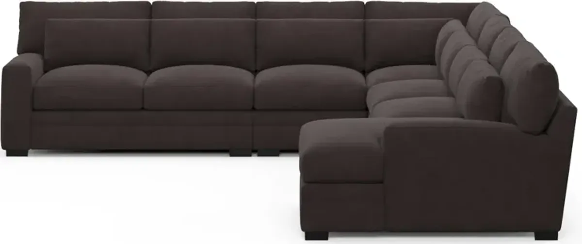 Winston Foam Comfort 5-Piece Sectional with Right-Facing Chaise - Merrimac Dark Brown