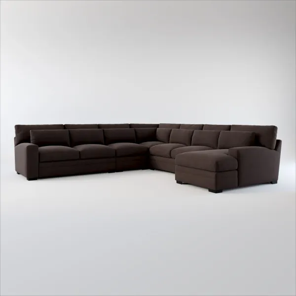 Winston Foam Comfort 5-Piece Sectional with Right-Facing Chaise - Merrimac Dark Brown