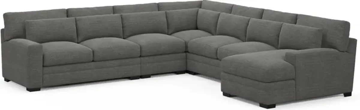 Winston Hybrid Comfort 5-Piece Sectional with Right-Facing Chaise - Curious Charcoal