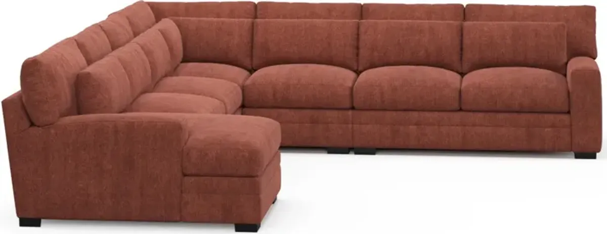 Winston Hybrid Comfort 5-Piece Sectional with Left-Facing Chaise - Contessa Paprika