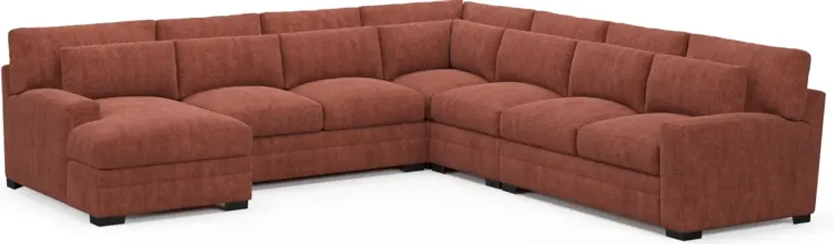 Winston Hybrid Comfort 5-Piece Sectional with Left-Facing Chaise - Contessa Paprika