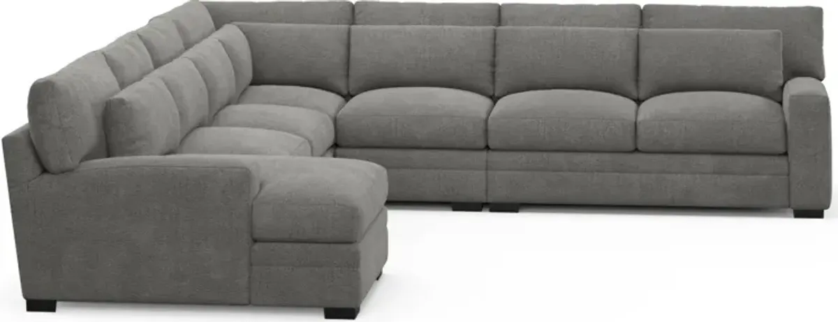 Winston Hybrid Comfort 5-Piece Sectional with Left-Facing Chaise - Living Large Charcoal