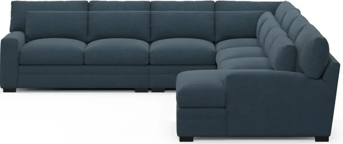 Winston Foam Comfort 5-Piece Sectional with Right-Facing Chaise - Broderick Indigo