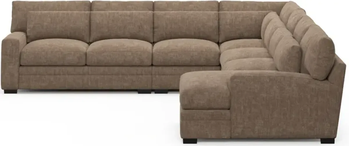 Winston Hybrid Comfort 5-Piece Sectional with Right-Facing Chaise - Argo Java