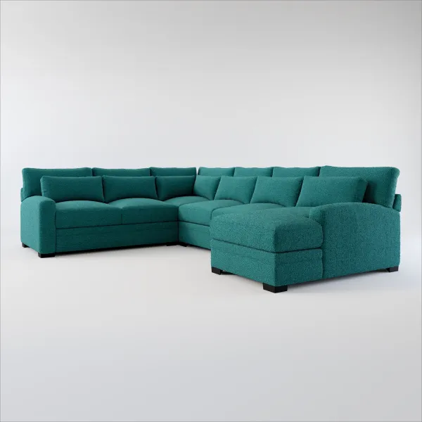 Winston Foam Comfort 4-Piece Sectional with Right-Facing Chaise - Bloke Peacock