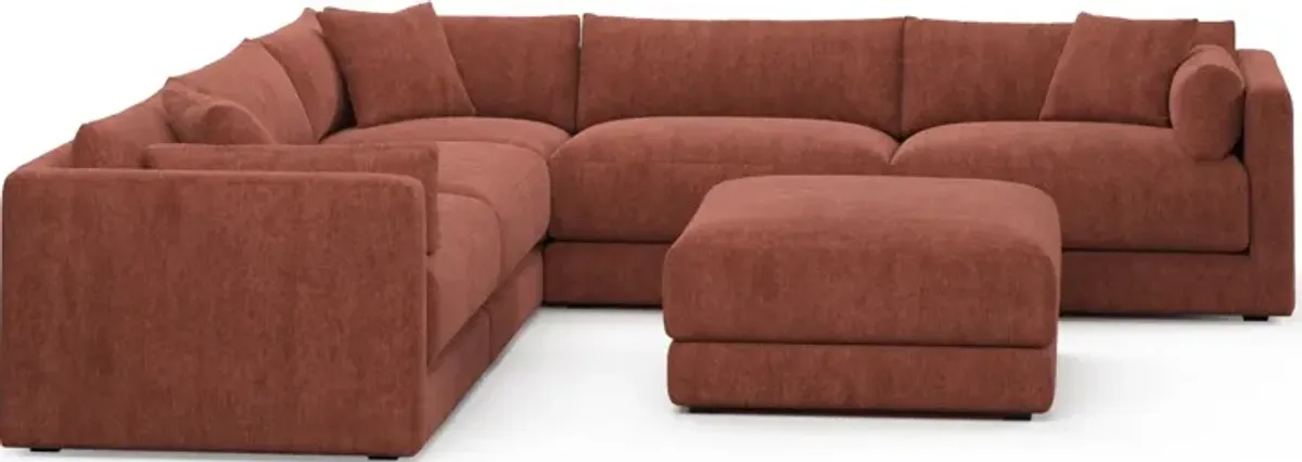 Malibu 5-Piece Sectional and Ottoman - Contessa Paprika