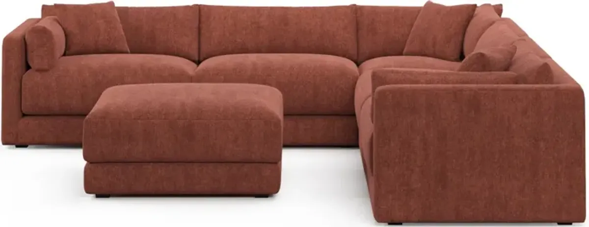 Malibu 5-Piece Sectional and Ottoman - Contessa Paprika