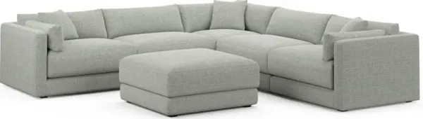 Malibu 5-Piece Sectional and Ottoman - Broderick Sea Glass