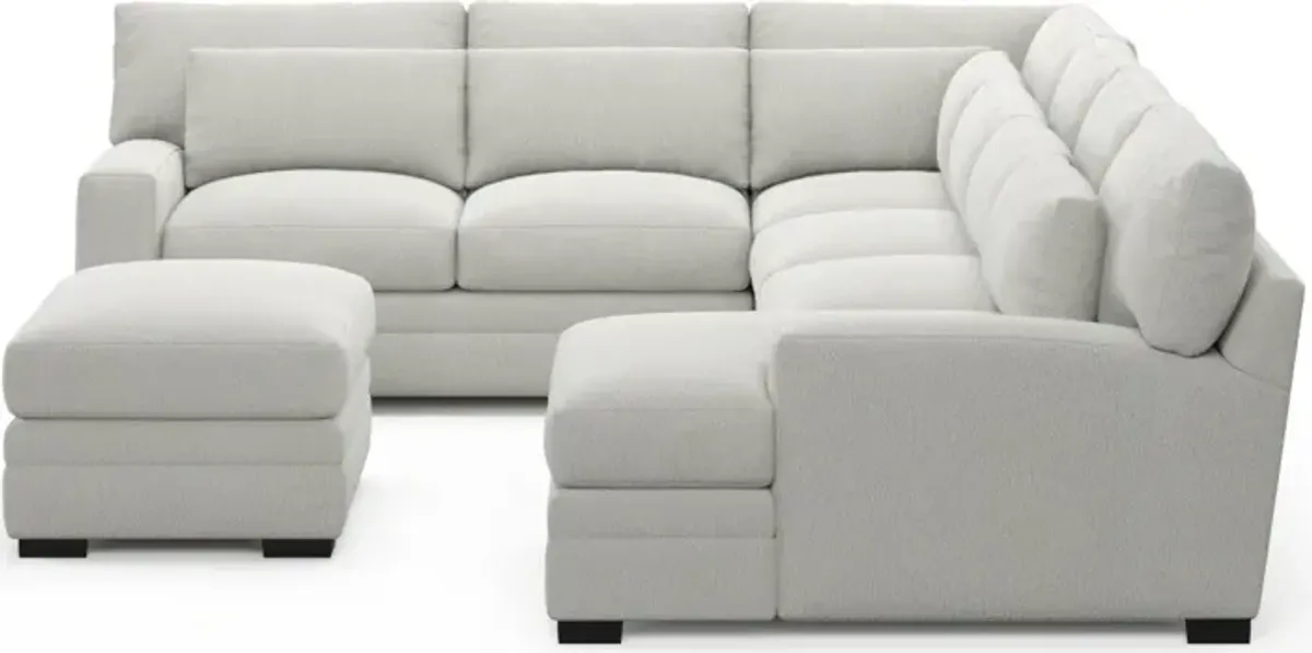 Winston Foam Comfort 5-Piece Sectional with Right-Facing Chaise and Ottoman - Oslo Snow