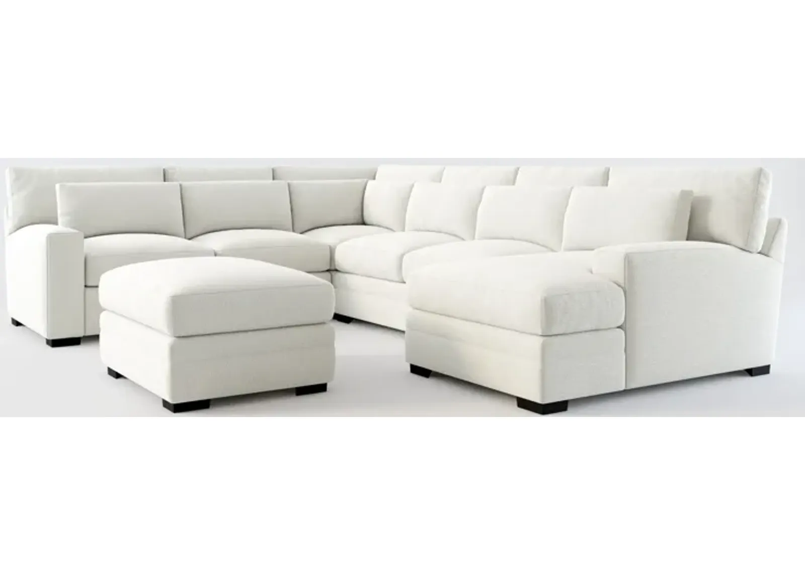 Winston Foam Comfort 5-Piece Sectional with Right-Facing Chaise and Ottoman - Oslo Snow