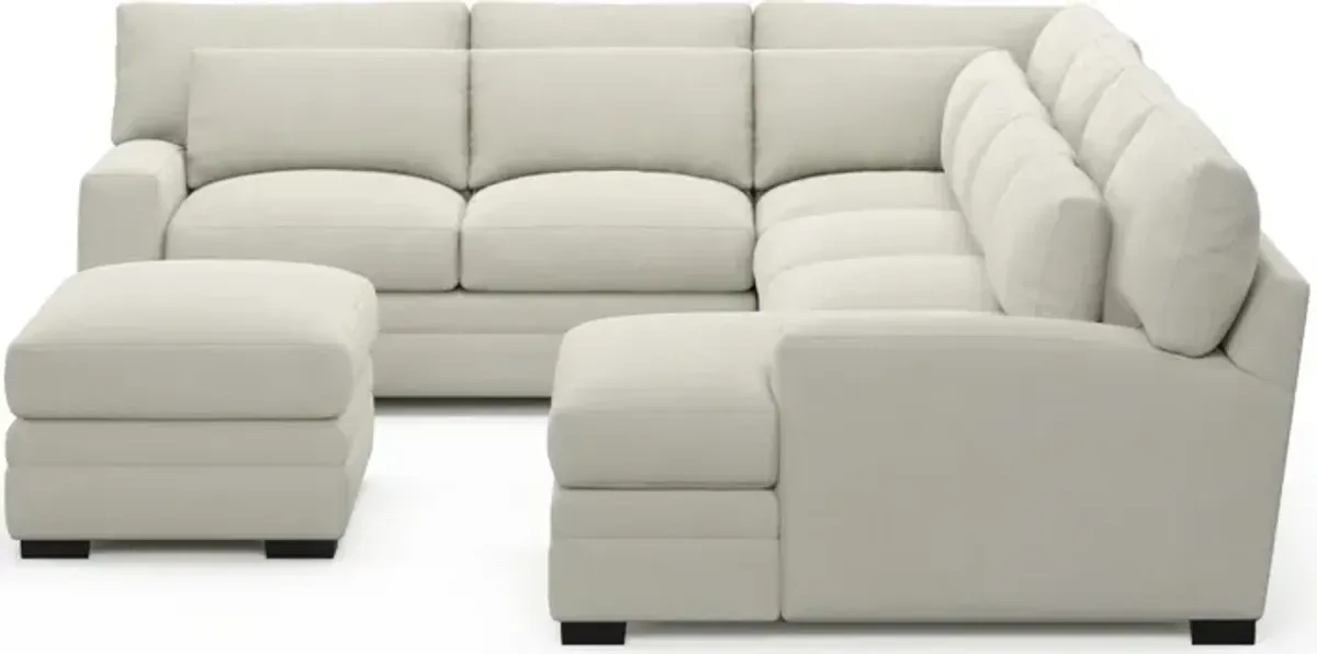 Winston Foam Comfort 5-Piece Sectional with Right-Facing Chaise and Ottoman - Anders Ivory