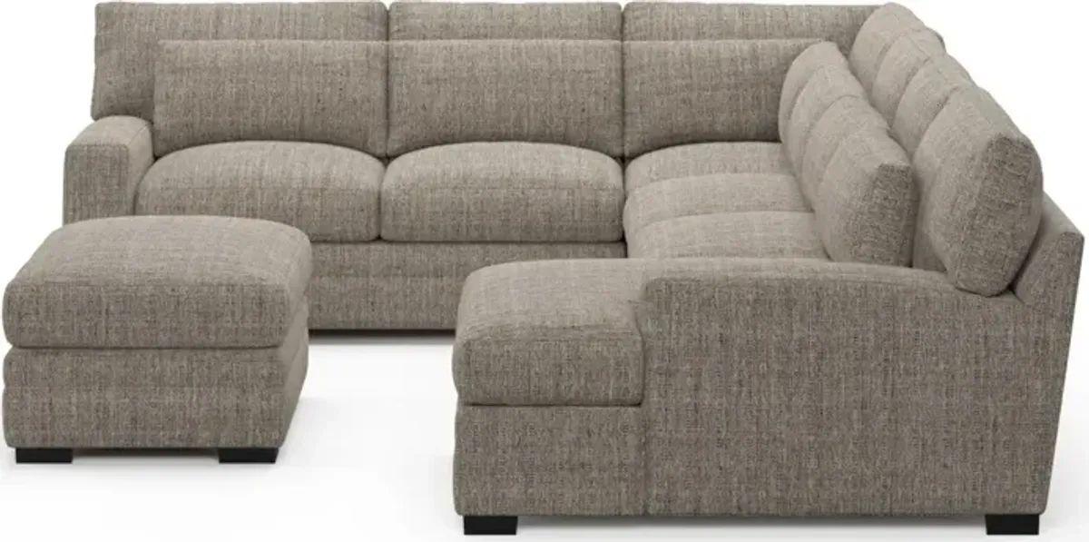 Winston Foam Comfort 5-Piece Sectional with Right-Facing Chaise and Ottoman - Mason Flint