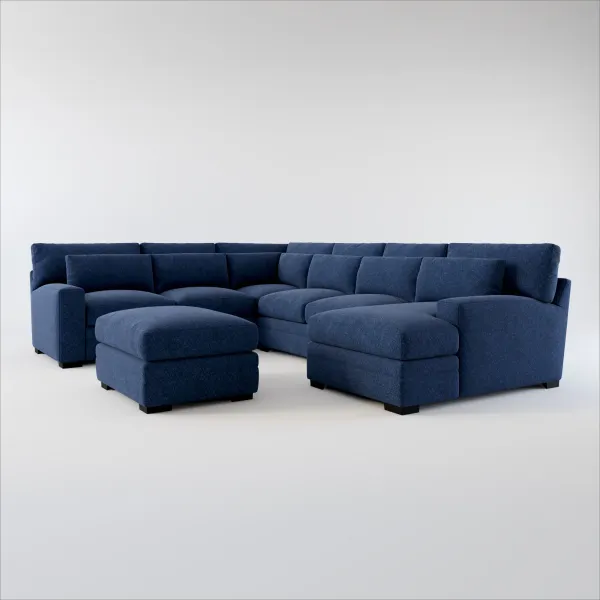 Winston Hybrid Comfort 5-Piece Sectional with Right-Facing Chaise and Ottoman - Oslo Navy