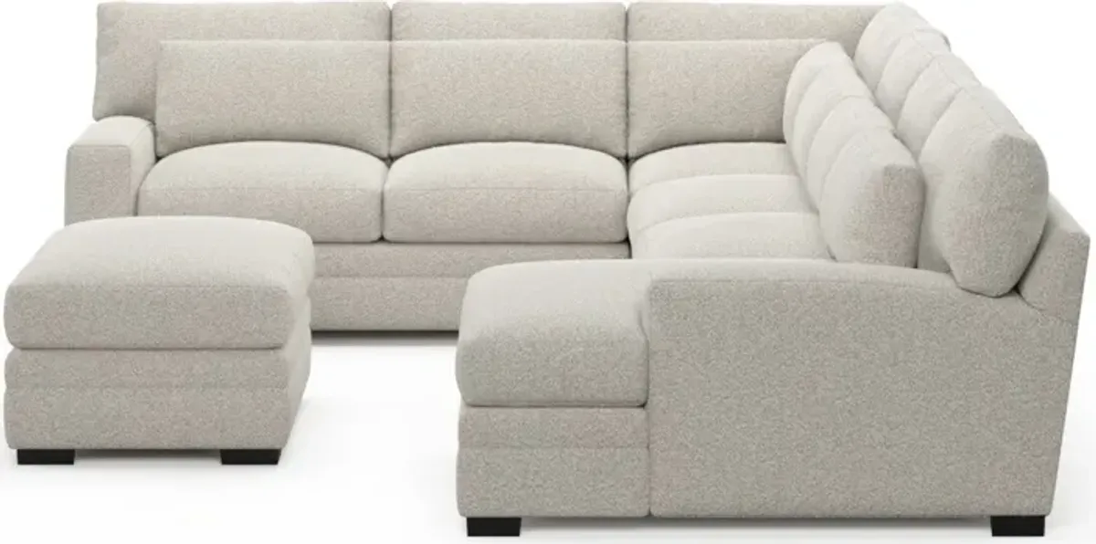 Winston Hybrid Comfort 5-Piece Sectional with Right-Facing Chaise and Ottoman - Muse Stone