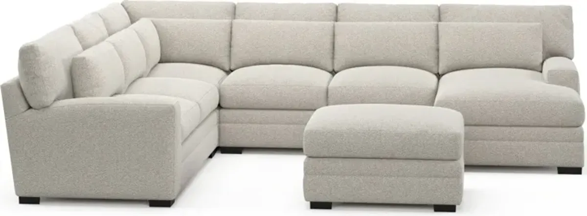 Winston Hybrid Comfort 5-Piece Sectional with Right-Facing Chaise and Ottoman - Muse Stone