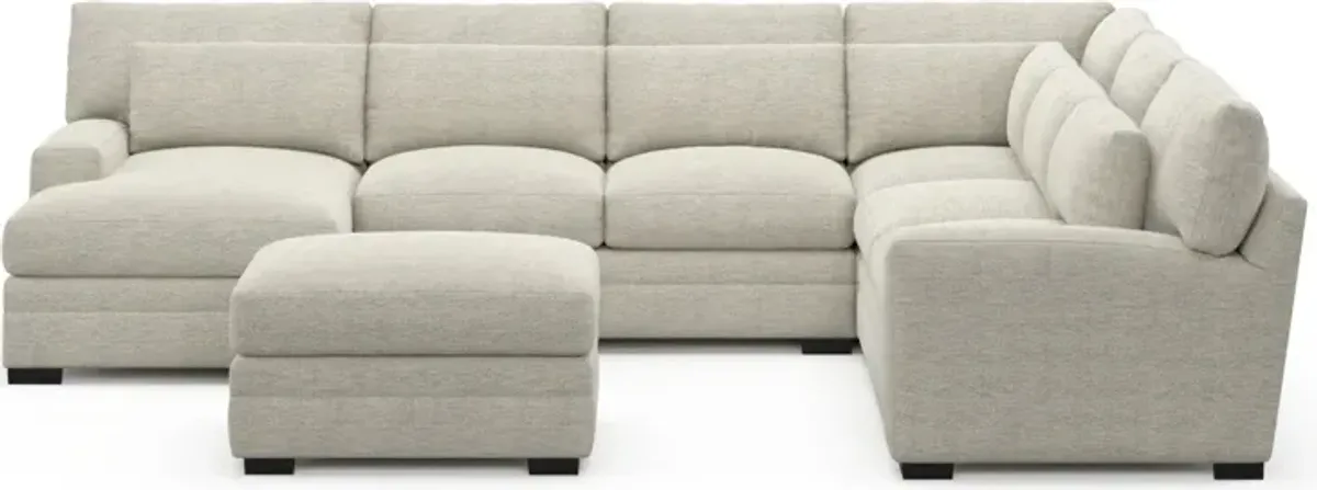 Winston Hybrid Comfort 5-Piece Sectional with Left-Facing Chaise and Ottoman - Merino Chalk