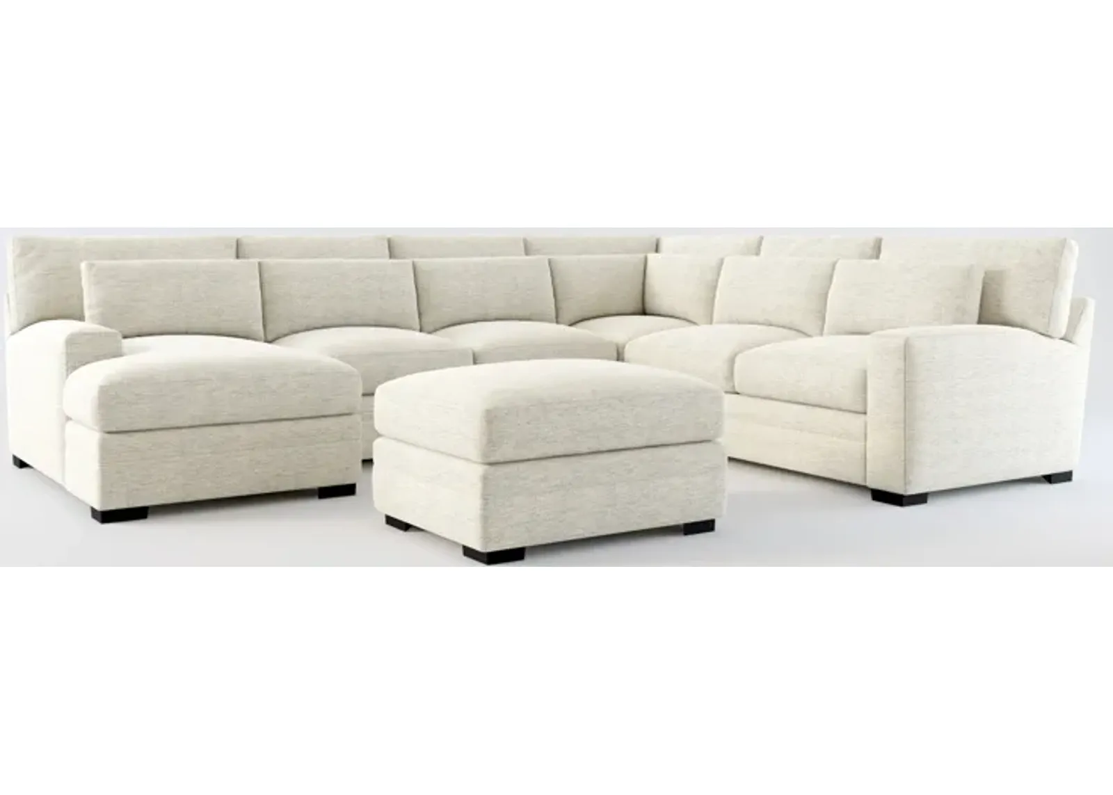 Winston Hybrid Comfort 5-Piece Sectional with Left-Facing Chaise and Ottoman - Merino Chalk