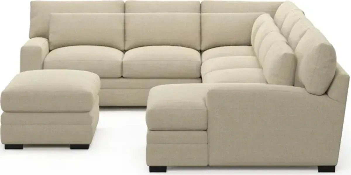 Winston Foam Comfort 5-Piece Sectional with Right-Facing Chaise and Ottoman - Broderick Sand