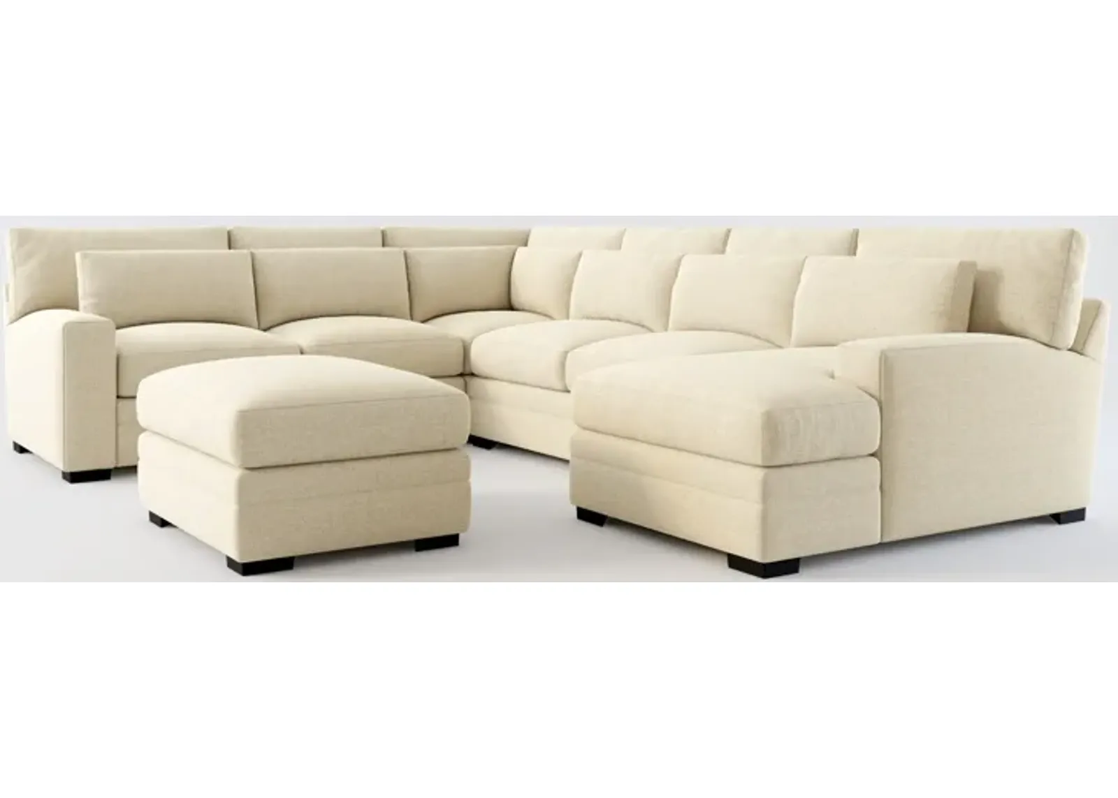 Winston Foam Comfort 5-Piece Sectional with Right-Facing Chaise and Ottoman - Broderick Sand