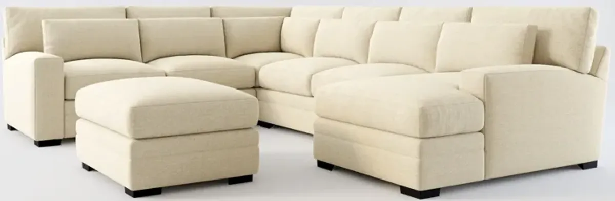 Winston Foam Comfort 5-Piece Sectional with Right-Facing Chaise and Ottoman - Broderick Sand