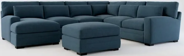 Winston Foam Comfort 5-Piece Sectional with Left-Facing Chaise and Ottoman - Broderick Indigo