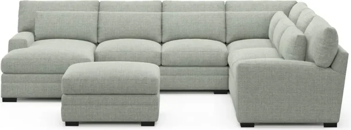 Winston Foam Comfort 5-Piece Sectional with Left-Facing Chaise and Ottoman - Broderick Sea Glass