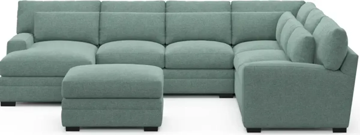 Winston Foam Comfort 5-Piece Sectional with Left-Facing Chaise and Ottoman - Bridger Jade