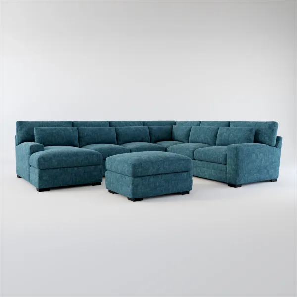 Winston Foam Comfort 5-Piece Sectional with Left-Facing Chaise and Ottoman - Argo Tropic