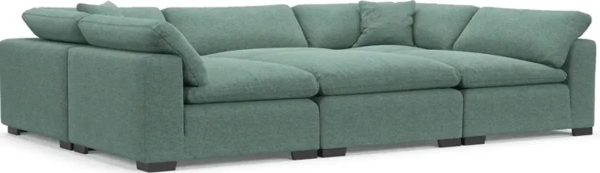 Plush Feathered Comfort Eco Performance Fabric 6-Piece Pit Sectional - Bridger Jade