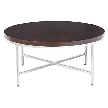Studio Designs Home Pergola Contemporary Round Coffee Table, 38", Chrome/Java