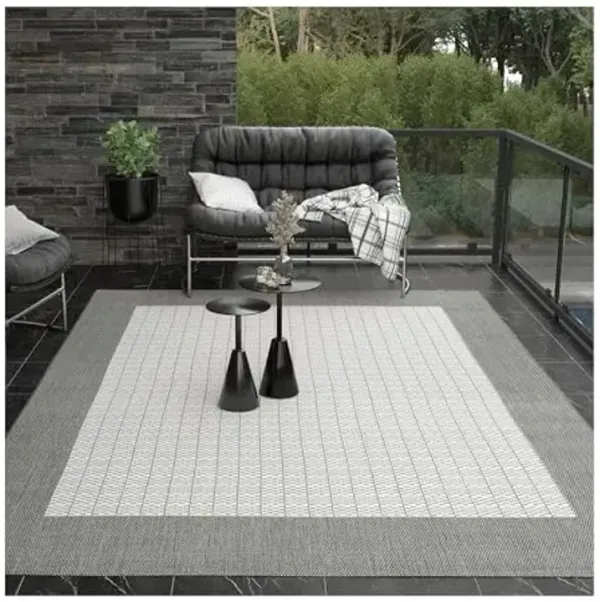 Couristan Recife Indoor Outdoor Rug - Checkered Field 2'3" x 11'9" Runner in Grey and White, Hose Washable, Low Pile, Pet- Kid Friendly Home Decor for Living Room, Patio Furniture Set, Kitchen