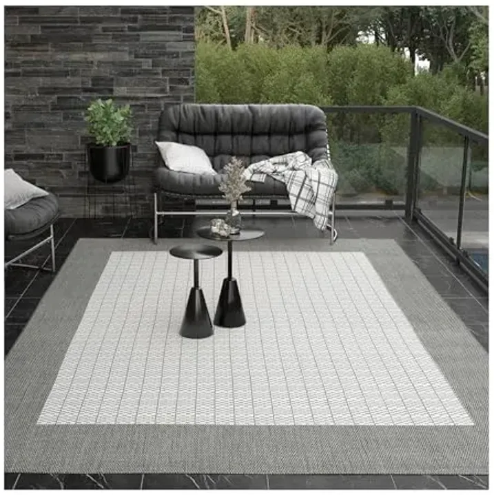 Couristan Recife Indoor Outdoor Rug - Checkered Field 2'3" x 11'9" Runner in Grey and White, Hose Washable, Low Pile, Pet- Kid Friendly Home Decor for Living Room, Patio Furniture Set, Kitchen