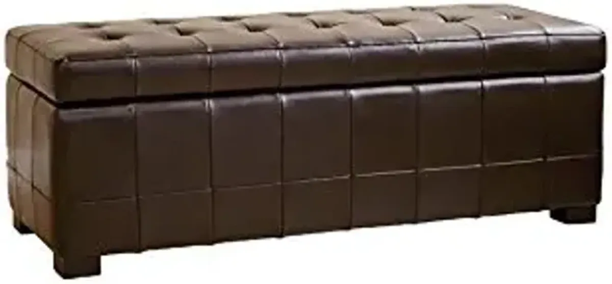 Baxton Studio Full Leather Storage Bench Ottoman, 16.9" x 19.7" x 51.2", Espresso Brown