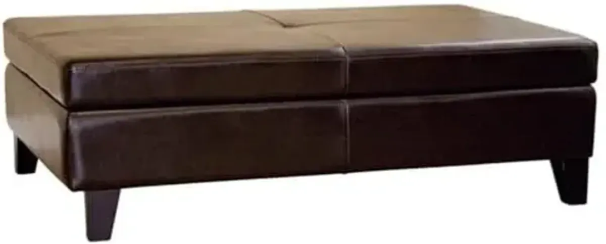 Full Leather Cocktail Storage Ottoman, Espresso Brown