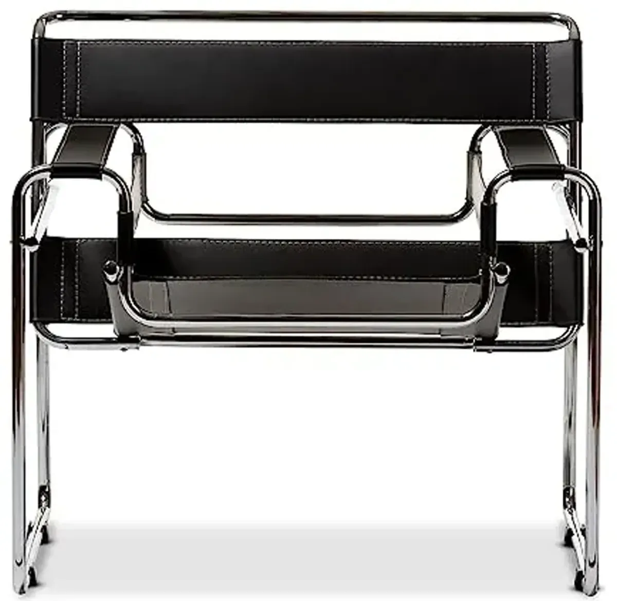 Baxton Studio Wassily Style Mid Centry Modern Accent Chair,Steel Frame and Faux Leather, Wide Seating