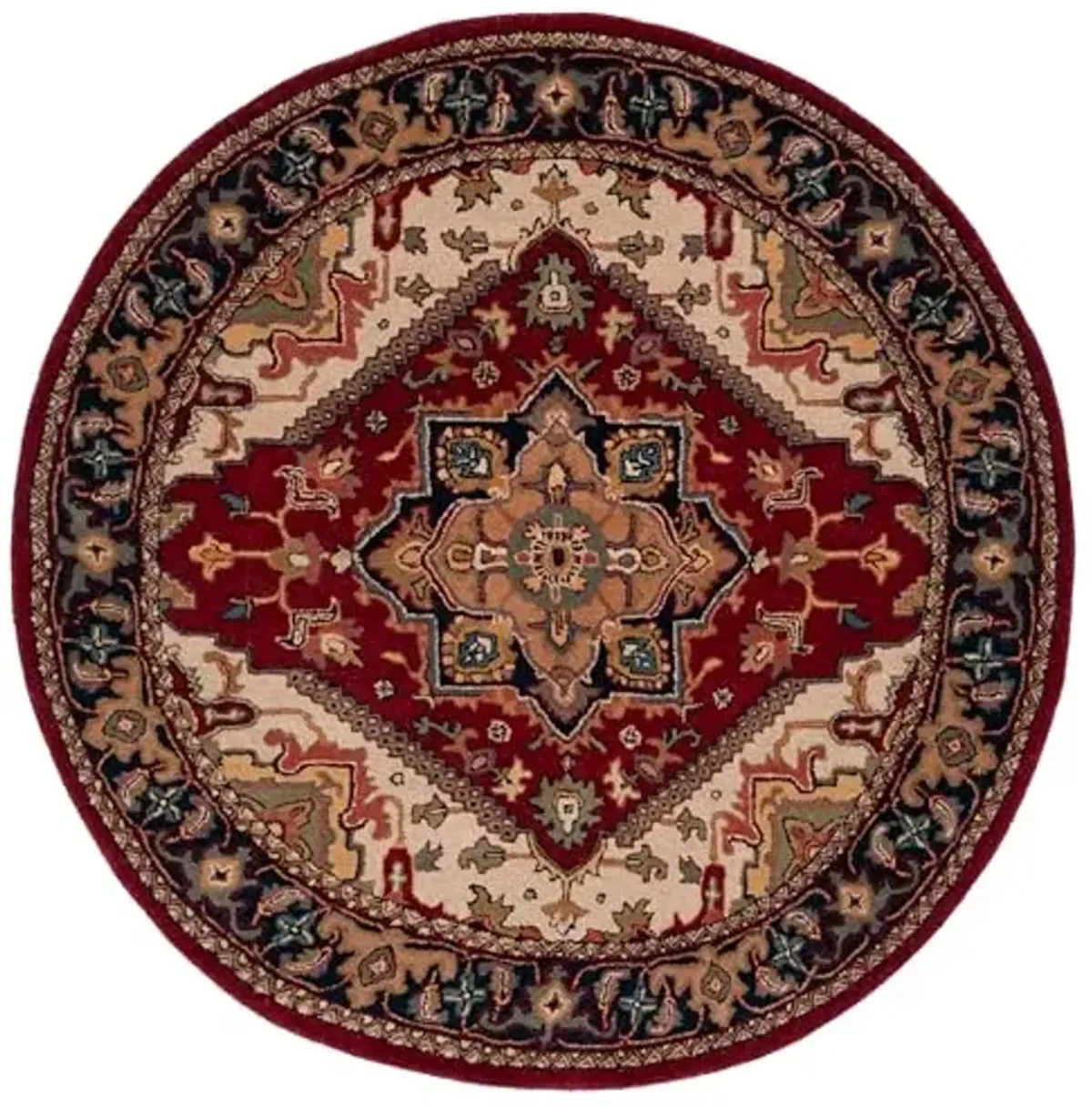 SAFAVIEH Heritage Collection Area Rug - 6' Round, Red, Handmade Wool, Traditional Oriental Medallion Design, Ideal for Living Room, Bedroom, Dining Space (HG625A)