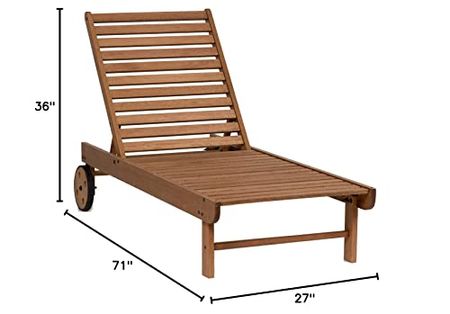 Amazonia Garopaba 1-Piece Poolside Chaise Lounger | Eucalyptus Wood | Ideal for Outdoors and Indoors, 72Lx26Wx38H