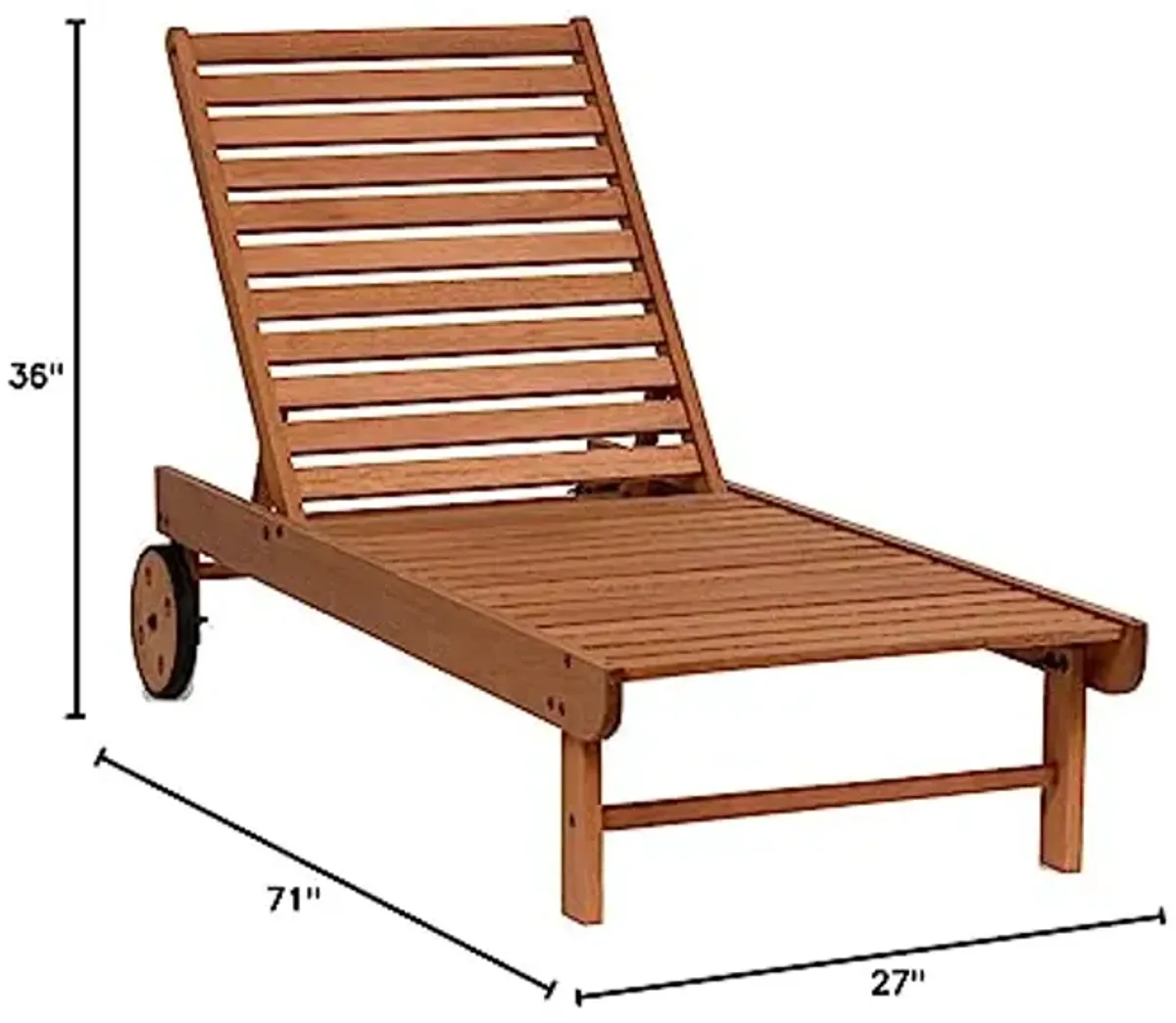 Amazonia Garopaba 1-Piece Poolside Chaise Lounger | Eucalyptus Wood | Ideal for Outdoors and Indoors, 72Lx26Wx38H