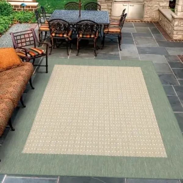 Couristan Recife Indoor Outdoor Rug - Checkered Field 8'6" x 13' Rectangle in Natural and Green, Hose Washable, Low Pile, Pet- Kid Friendly Home Decor for Living Room, Patio Furniture Set, Kitchen