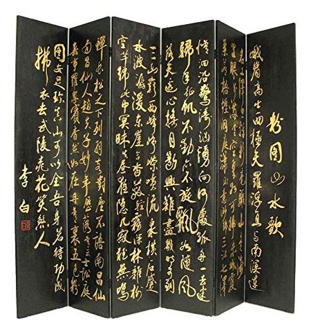 Wayborn Home Furnishing 6 Panel Chinese Writing Screen, 78", Black