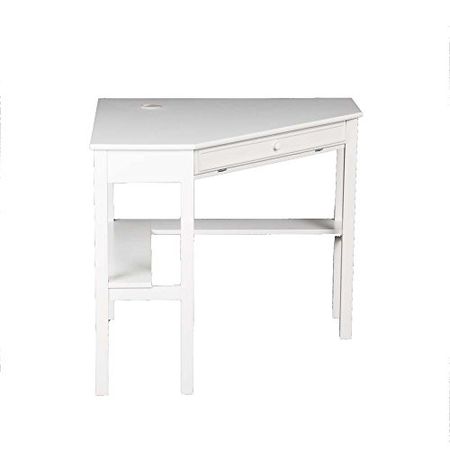 SEI Furniture Space Saving Corner Computer Desk with Slide Out Keyboard Tray, White