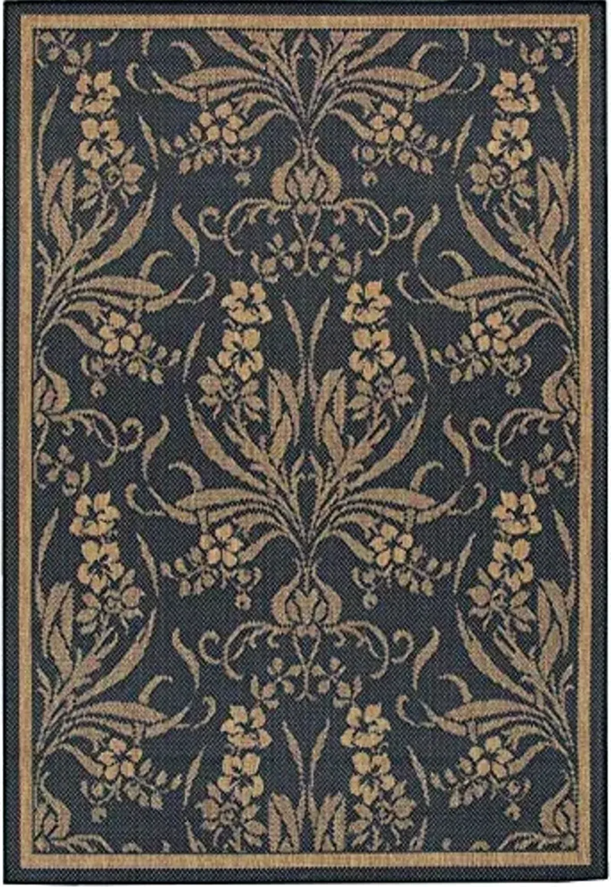 Couristan Recife Indoor Outdoor Area Rug – 7'6" x 10'9" in Black-Cocoa, Durable Flatwoven Floral Design Rug – Entryway, Patio or Mudroom Home Decor
