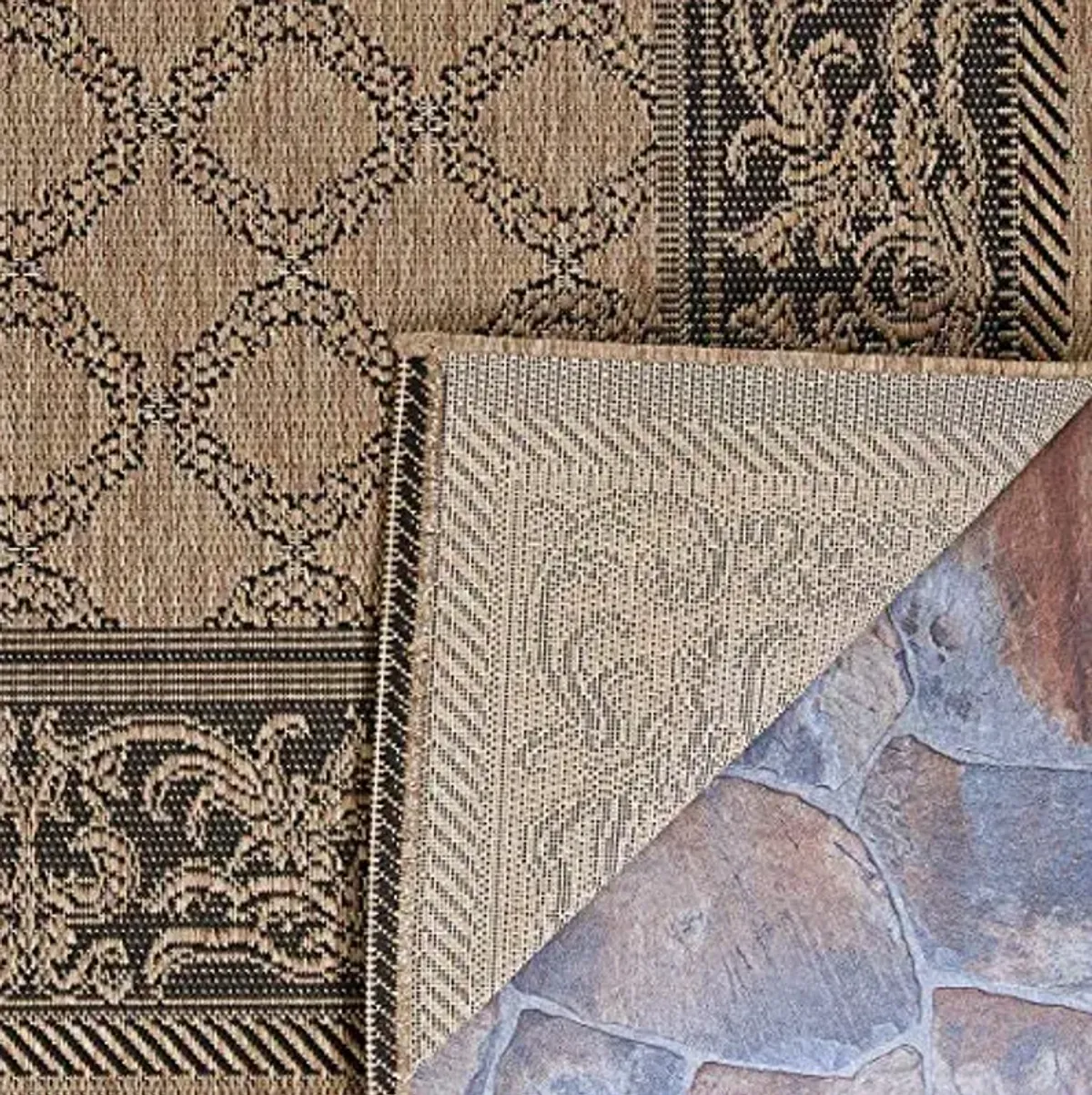 Couristan Indoor/Outdoor Runner Rug – 2'3" x 11'9" Cocoa-Black Floral – Durable, Easy to Clean, Flatwoven Rug for Patio, Entryway or Mudroom – Recife Garden Lattice