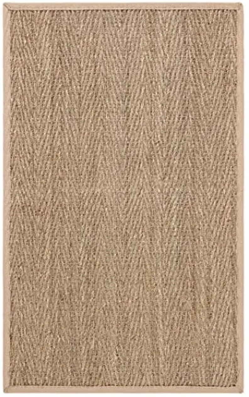 SAFAVIEH Area Rug 2x3 - Natural Fiber Collection - Natural & Beige, Seagrass, Herringbone Pattern with Border (NF115A)