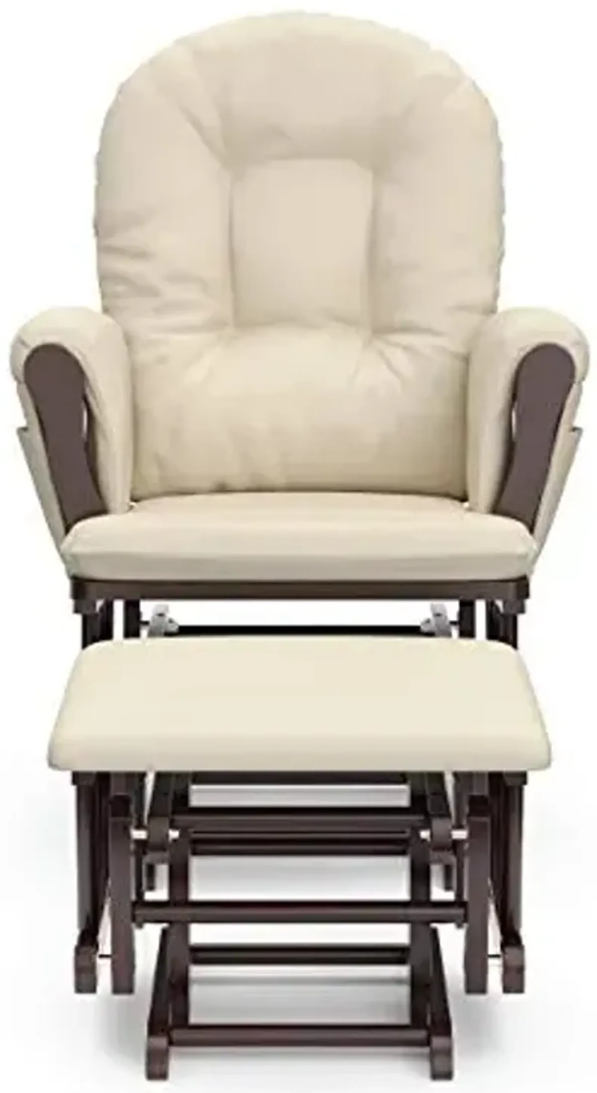 Storkcraft Premium Hoop Glider & Ottoman (Espresso with Beige) — GREENGUARD Gold Certified, Solid Wood Craftsmanship, Convenient Storage Pockets, Smooth-Gliding Chair for Nursery, Multi-Award-Winning