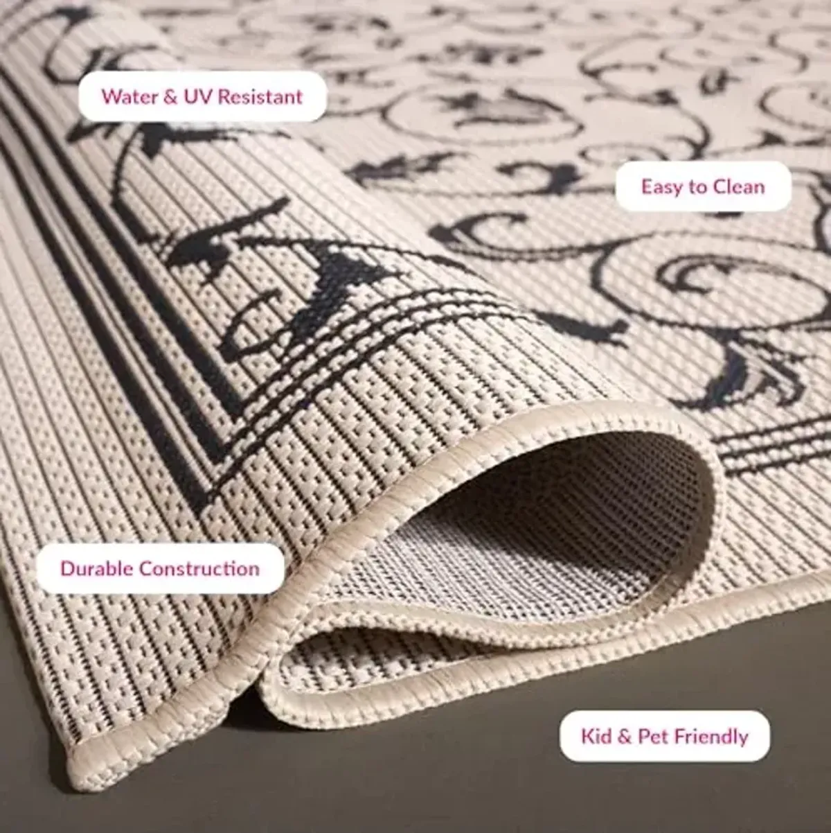 SAFAVIEH Courtyard Collection Accent Rug - 2'7" x 5', Sand & Black, Scroll Design, Non-Shedding & Easy Care, Indoor/Outdoor & Washable-Ideal for Patio, Backyard, Mudroom (CY2098-3901)