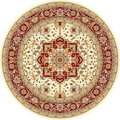 SAFAVIEH Lyndhurst Collection 8' Round Ivory/Red LNH330A Traditional Oriental Non-Shedding Dining Room Entryway Foyer Living Room Bedroom Area Rug